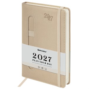 Ежедневник датированный 2027 А5 138x213 мм, BRAUBERG "Optimal", под кожу, резинка, держатель для ручки, бежевый, 117935 - фото 10123089
