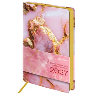 Ежедневник датированный 2027, А5, 138x213 мм, BRAUBERG "Vista", под кожу, гибкий, "Pink marble", 117983 - фото 10123398