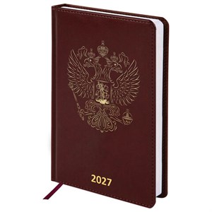 Ежедневник датированный 2027, А5, 138х213 мм, BRAUBERG "State", под кожу, коричневый, 118041 - фото 10123984