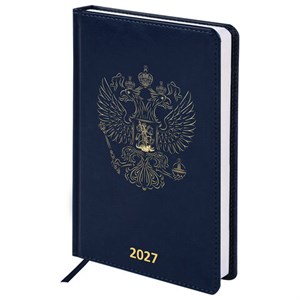 Ежедневник датированный 2027, А5, 138х213 мм, BRAUBERG "State", под кожу, синий, 118043 - фото 10124004