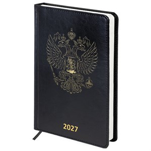 Ежедневник датированный 2027, А5, 138х213 мм, BRAUBERG "State", под кожу, черный, 118044 - фото 10124010