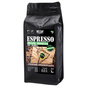 Кофе в зернах WELDAY (ВЭЛДЭЙ) "ESPRESSO БРАЗИЛИЯ МОЖИАНА" 1 кг, арабика 100%, 624400 - фото 10126134