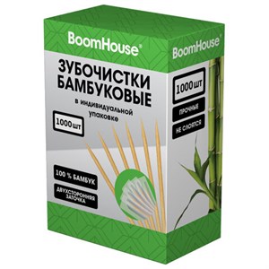 Зубочистки бамбуковые 1000 шт. в индивидуальной упаковке, BOOMHOUSE (БУМХАУС), 701950 - фото 10190451