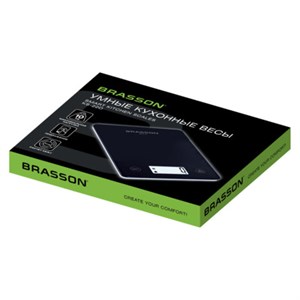 Весы кухонные УМНЫЕ BRASSON (БРАССОН) KS-22D, до 10 кг, КБЖУ, приложение, стекло, черные, 458446 - фото 10285643