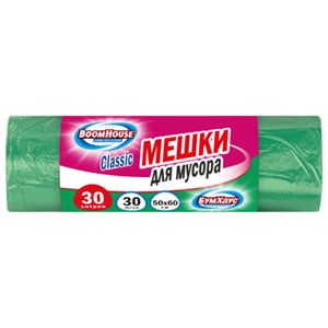 Мешки для мусора 30 л, зеленые, в рулоне 30 штук, ПНД 10 мкм, 50x60 см, серия "Classic", BOOMHOUSE (БУМХАУС), 702652 - фото 10329171