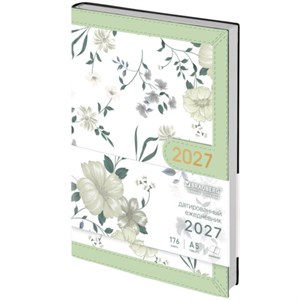 Ежедневник датированный 2027, А5, 138x213 мм, BRAUBERG "Vista Evoke", под кожу, твердый, "Green pattern", 117979 - фото 10457184
