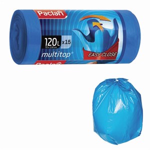 Мешки для мусора 120 л, с ушками, синие, в рулоне 15 шт., ПВД, 24 мкм, 70х110 см, PACLAN "Multitop", 402045 - фото 10908910