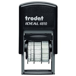 Датер-мини месяц БУКВАМИ, оттиск 20х3,8 мм, синий, TRODAT IDEAL 4810 P2, корпус черный, подушка, 218615 - фото 10932438