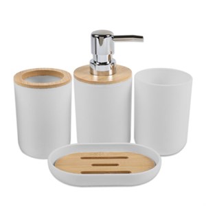 Набор аксессуаров для ванной комнаты, 4 предмета, белый, пластик/бамбук, PRIMILA (ПРИМИЛА), 700119 - фото 10991354