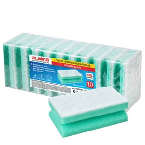 Губки бытовые 15х7х4,5 см, XXL, ПРОФИЛЬНЫЕ, КОМПЛЕКТ 10 штук, поролон/щадящий абразив, LAIMA PROFESSIONAL, 702742 - фото 11001191