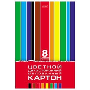 Картон цветной А4, 2-сторонний, МЕЛОВАННЫЙ, 8 листов, 8 цветов, в папке, HATBER, 195х280 мм, "Creative Set", 094749, 8Кц4_05934 - фото 11002232