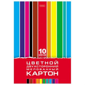Картон цветной А4, 2-сторонний, МЕЛОВАННЫЙ, 10 листов, 10 цветов, в папке, HATBER, 195х280 мм, "Creative Set", 095545, 10Кц4_05934 - фото 11002237