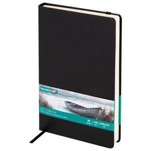 Скетчбук, слоновая кость+белая 140 г/м2, 130х210 мм, 80 л., КОЖЗАМ, резинка, BRAUBERG ART CLASSIC, черный, 116873 - фото 11363224