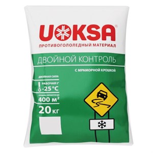 Реагент противогололёдный 20 кг UOKSA "Двойной Контроль", до -25°C, хлорид кальция + соли + мраморная крошка - фото 11365005