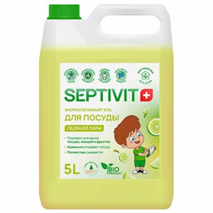 Средство для мытья посуды гипоаллергенное 5 л, SEPTIVIT "Ледяной лайм", биоразлагаемый, - фото 11365169