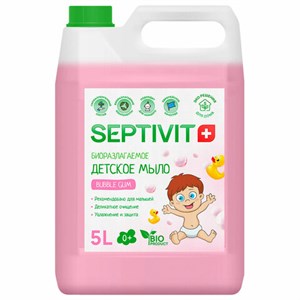 Мыло жидкое детское гипоаллергенное 5 л, SEPTIVIT "Bubble gum", биоразлагаемое - фото 11365172