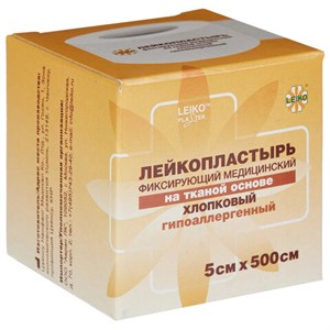 Лейкопластырь рулонный 5х500 см, LEIKO, тканевая основа, белый, картонная коробка, 531220 - фото 11365607