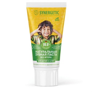 Зубная паста детская 50 г, SYNERGETIC, клубничка и банан, от 3 до 6 лет (желтая), 201009 - фото 11365708