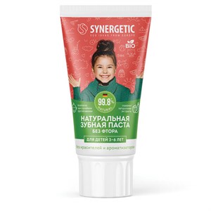 Зубная паста детская 50 г, SYNERGETIC, клубничка и банан, от 3 до 6 лет (красная), 201010 - фото 11365710