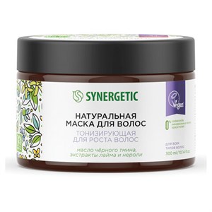 Маска для волос 300 мл, SYNERGETIC "Тонизирующая для роста волос", натуральная, 701800 - фото 11365729