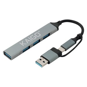 USB-хаб KG-088C, Type-C 3.2 + адаптер USB-A 3.2, высокоскоростной, 4 в 1, 1 х USB-A 3.2, 3 x USB-A 2.0, 60 мм, серый, KAIGO (КАЙГО), 355065 - фото 11395361