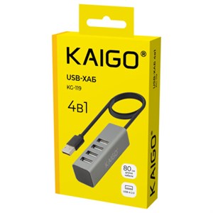 Хаб-разветвитель KG-119, USB-A 2.0, 4 в 1, 4 x USB-A 2.0, 80 cм, серый, KAIGO (КАЙГО), 355066 - фото 11395364