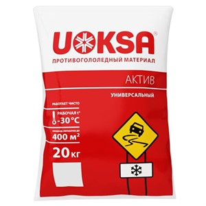 Реагент противогололёдный 20 кг UOKSA "Актив", до -30°C, хлорид кальция + минеральной соли, мешок - фото 11455239