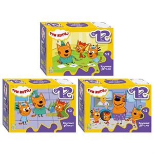 Пазл картонный 12 элементов, MAXI "Три кота", АССОРТИ, поле 21,4х15,4 см, STEP PUZZLE - фото 11577701