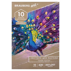 Альбом для пастели, картон СЕРЫЙ некрашенный 630 г/м2, 207х297 мм, 10 л., BRAUBERG ART CLASSIC, 105916 - фото 1298349