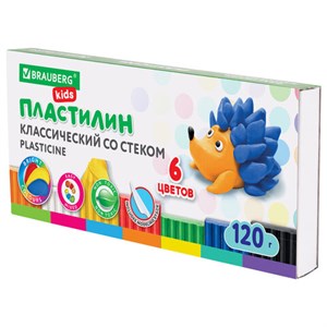 Пластилин классический BRAUBERG KIDS, 6 цветов, 120 г, стек, ВЫСШЕЕ КАЧЕСТВО, 106435 - фото 1300177