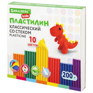 Пластилин классический BRAUBERG KIDS, 10 цветов, 200 г, со стеком, 106504 - фото 1300507