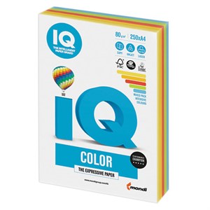 Бумага цветная IQ color, А4, 80 г/м2, 250 л., (5 цветов x 50 листов), микс интенсив, RB02 - фото 1301830