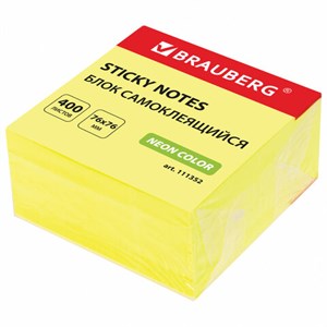 Блок самоклеящийся (стикеры) BRAUBERG НЕОНОВЫЙ 76х76 мм, 400 листов, желтый, 111352 - фото 1303453