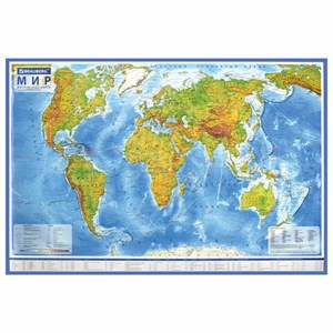 Карта мира физическая 120х78 см, 1:25М, с ламинацией, интерактивная, европодвес, BRAUBERG, 112379 - фото 1306291