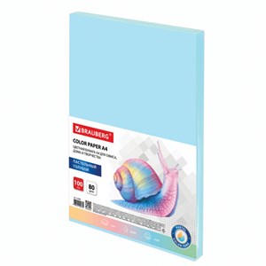 Бумага цветная BRAUBERG, А4, 80 г/м2, 100 л., пастель, голубая, для офисной техники, 112445 - фото 1306473