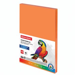 Бумага цветная BRAUBERG, А4, 80 г/м2, 100 л., интенсив, оранжевая, для офисной техники, 112452 - фото 1306505
