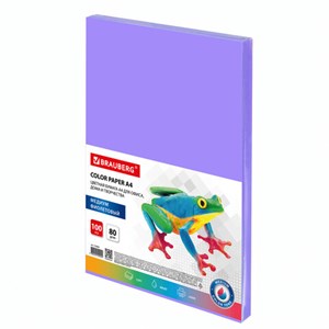 Бумага цветная BRAUBERG, А4, 80 г/м2, 100 л., медиум, фиолетовая, для офисной техники, 112456 - фото 1306521