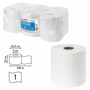 Полотенца бумажные с центральной вытяжкой 300 м, LAIMA (Система M2) UNIVERSAL WHITE, 1-слойные, белые, КОМПЛЕКТ 6 рулонов, 112506 - фото 1306745