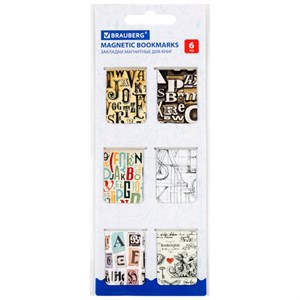 Закладки для книг МАГНИТНЫЕ, "LETTERS", набор 6 шт., 35x25 мм, BRAUBERG, 113166 - фото 1311263