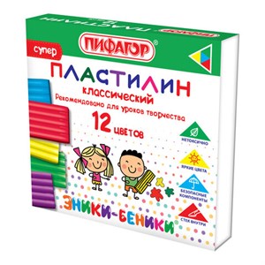 Пластилин классический ПИФАГОР "ЭНИКИ-БЕНИКИ СУПЕР", 12 цветов, 120 г, стек, 106505 - фото 1931194