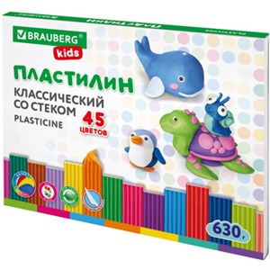 Пластилин классический BRAUBERG KIDS, 45 цветов, 630 г, стек, ВЫСШЕЕ КАЧЕСТВО, 106680 - фото 2099811