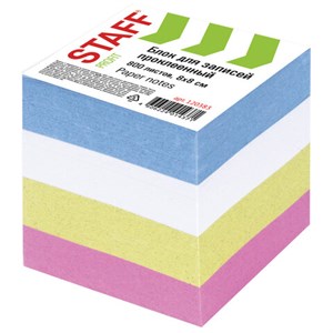 Блок для записей STAFF, проклеенный, куб 8х8 см, 800 листов, цветной, 120383 - фото 2569753