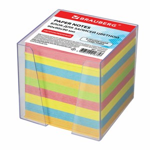 Блок для записей BRAUBERG в подставке прозрачной, куб 9х9х9 см, цветной, 122225 - фото 2570023