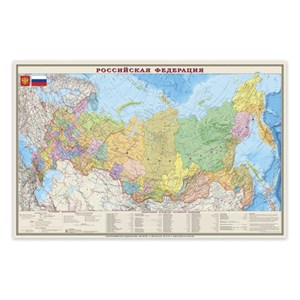 Карта настенная "Россия. Политико-административная", М-1:4 млн, размер 197х130 см, ламинированная, на рейках, тубус, 715 - фото 2572098