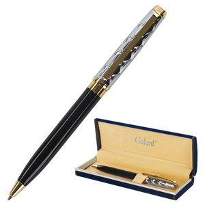 Ручка подарочная шариковая GALANT "Consul", корпус черный с серебристым, золотистые детали, пишущий узел 0,7 мм, синяя, 140963 - фото 2577411