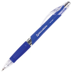 Ручка шариковая автоматическая с грипом BRAUBERG "Cobalt", СИНЯЯ, корпус синий, узел 0,7 мм, линия письма 0,35 мм, 141068 - фото 2577558