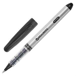 Ручка-роллер BRAUBERG "Control", ЧЕРНАЯ, корпус серебристый, узел 0,5 мм, линия письма 0,3 мм, 141553 - фото 2578256