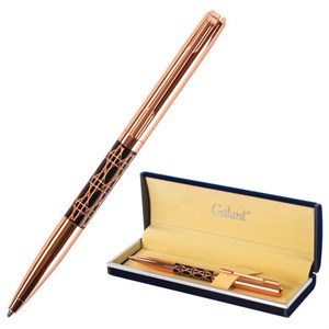 Ручка подарочная шариковая GALANT "Interlaken", корпус золотистый с черным, золотистые детали, пишущий узел 0,7 мм, синяя, 141663 - фото 2578493