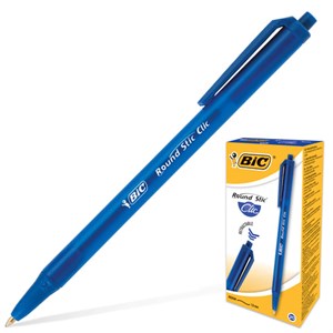 Ручка шариковая автоматическая BIC "Round Stic Clic", СИНЯЯ, корпус тонированный синий, узел 1 мм, линия письма 0,32 мм, 926376 - фото 2578628