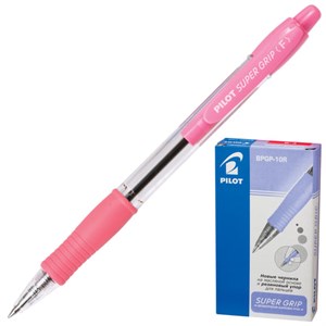 Ручка шариковая масляная автоматическая с грипом PILOT "Super Grip", СИНЯЯ, розовые детали, линия письма 0,32 мм, BPGP-10R-F - фото 2578749